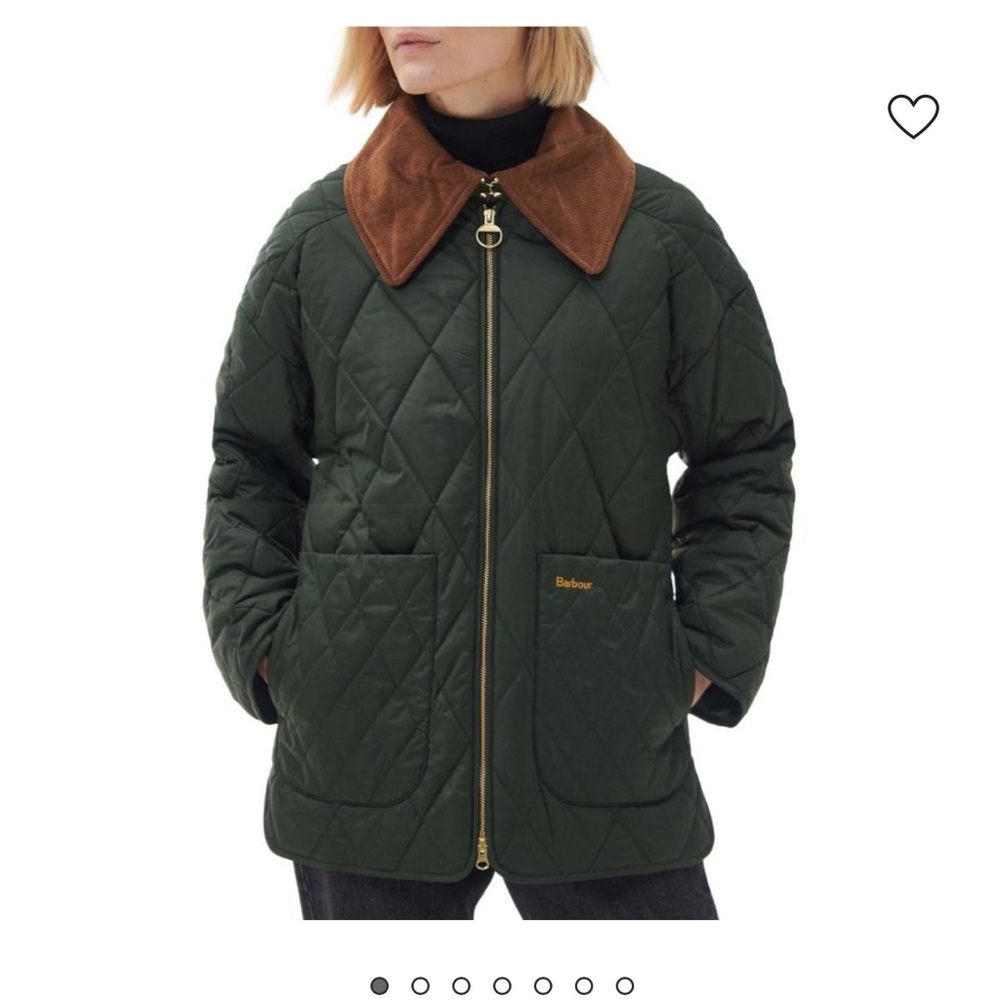 Barbour Woodhall Olive Quilted Jacket with Brown Collar